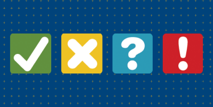 check mark, x, question mark, exclamation 